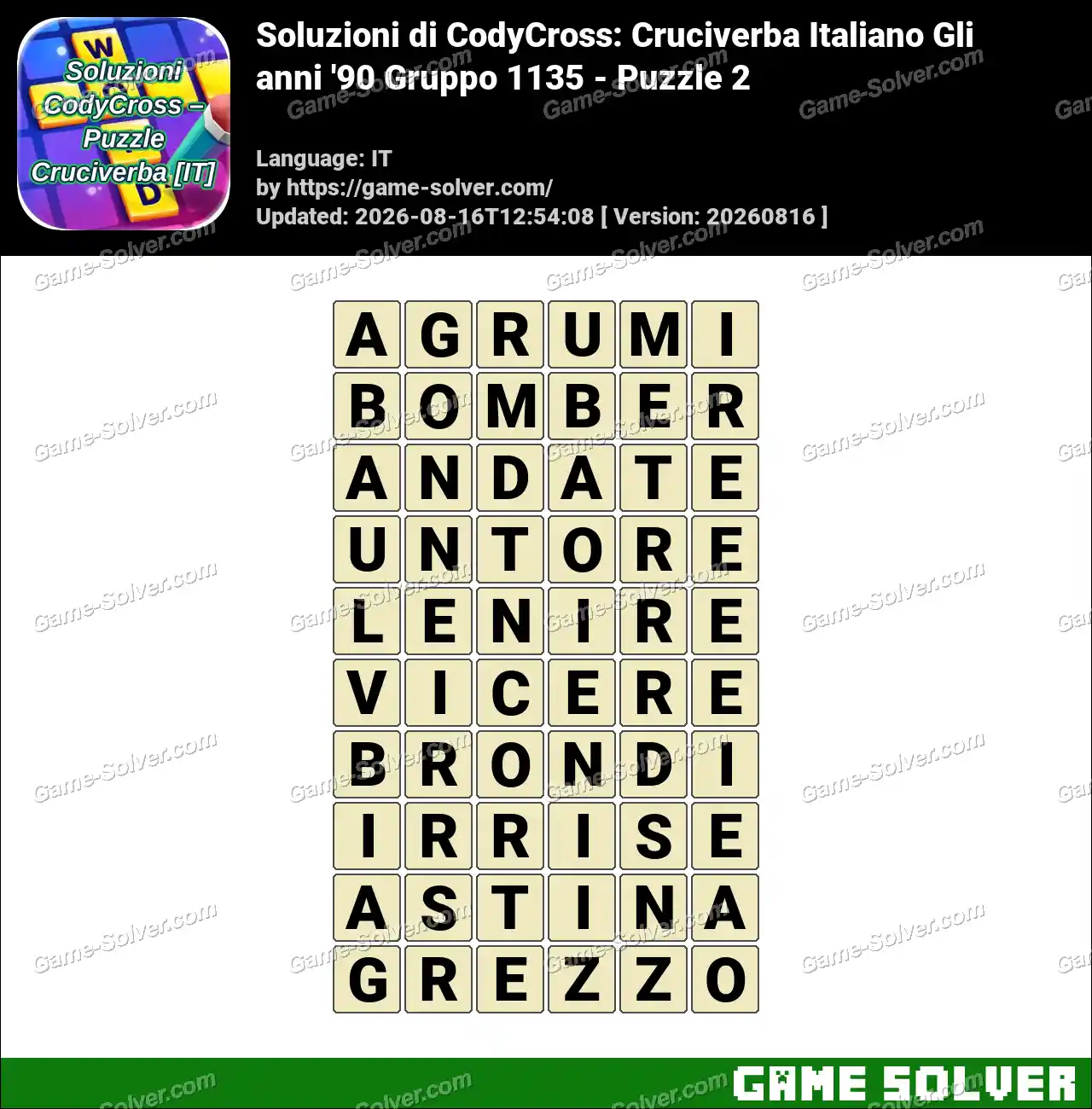 Soluzioni di CodyCross: Cruciverba Italiano Gli anni ’90 Gruppo 1135 – Puzzle 2